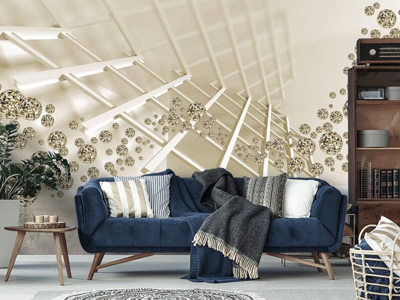 Vinyl 3D Wallpaper Gold 3d Wall Mural Decor 3D Wall Paper Etsy Canada