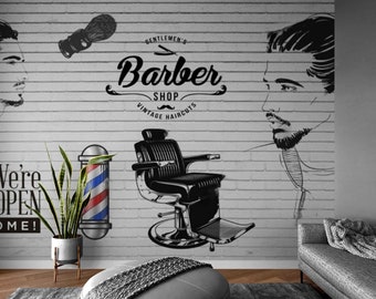 Papier Peint 3D Barber Shop - Autocollant Mural Magasin De Coiffure - R1820