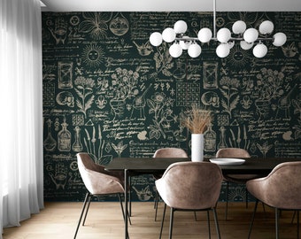 Vintage Herbal Wallpaper Mural, Retro Beige Medicine Print, Removable Wall Decor