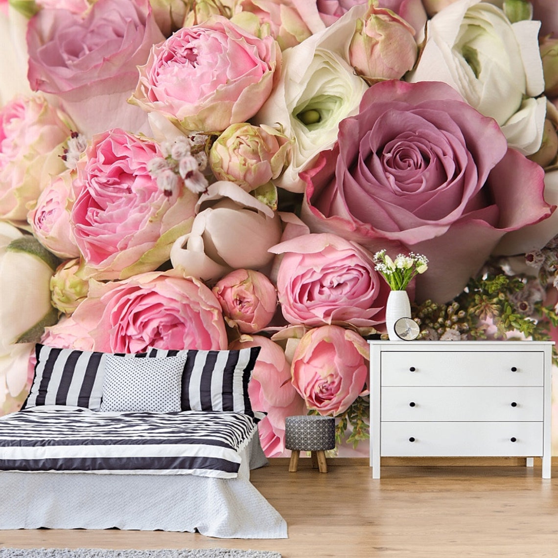 Peel & Stick Wallpaper Flower Rose Wall Murals Wall Print | Etsy