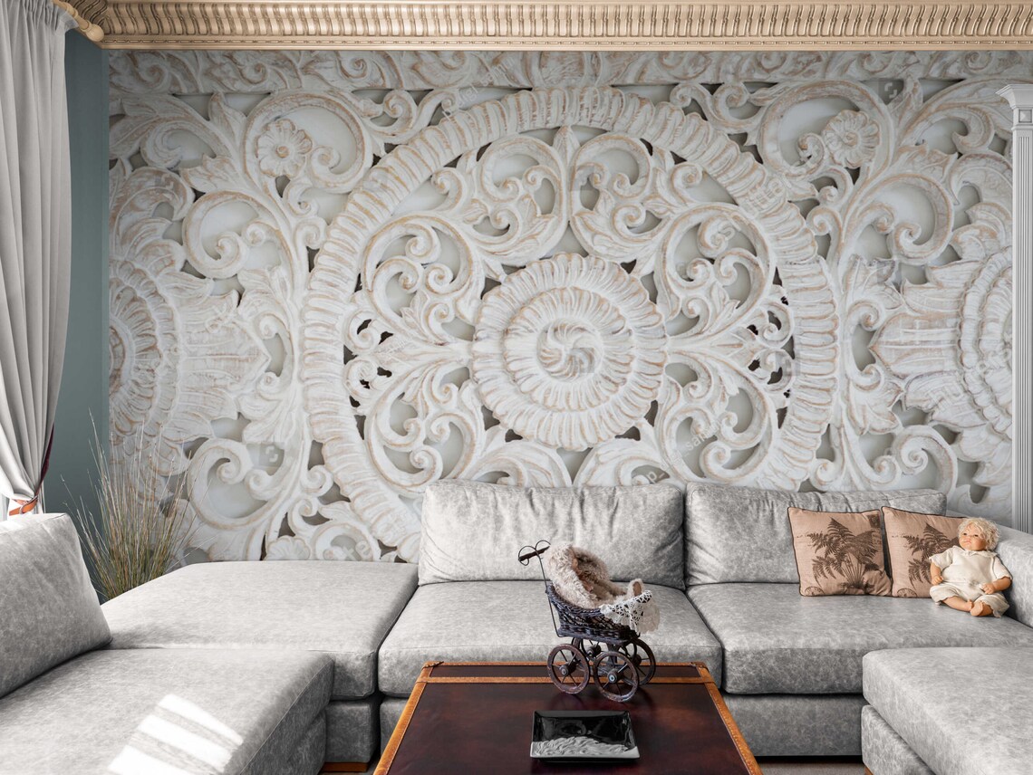 Art 3d Wallpaper Embossed Living Room Wall Paper Basrelief Etsy