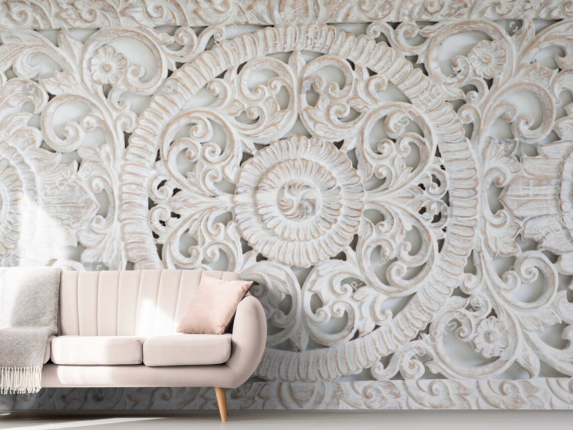 Art 3d Wallpaper Embossed Living Room Wall Paper Basrelief Etsy