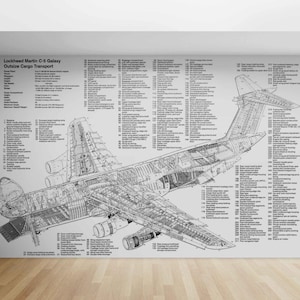 Aircraft Drawing Wallpaper Peel and Stick – Aviation Decor for Office or Workspace  Modern Wall Art, Airplane Mural for Home and Study Room