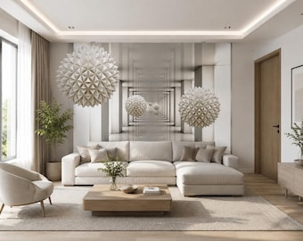 3D Geometric Wallpaper Mural, Optical Illusion Wall Mural, Modern Luxury Sphere Wallpaper, Peel and Stick Accent Wall Decor