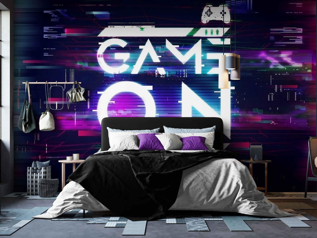 Neon Gaming Wallpaper – Teen Gamer Room, Peel and Stick Wall Mural ...