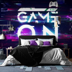 Gaming Wallpaper for Teen Gamer Room – Neon Peel and Stick Wall Mural, Video Game Wall Poster, RGB Gaming Fan Decor, Player Room Wall Decal