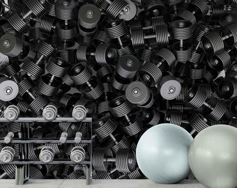 3D Dumbbell Wallpaper Mural – Fitness Home Gym Decor