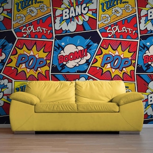Pop Art Graffiti Wallpaper - Custom Games Room Decor, Peel and Stick Wall Murals with Pop Culture Design Game Bedroom Photo Wallpapers