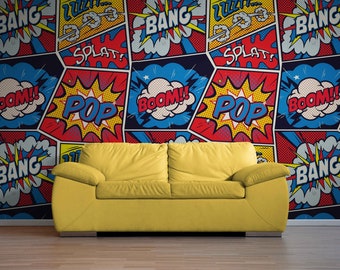 Pop Art Wallpaper Mural – Comic Book Graffiti, Peel and Stick