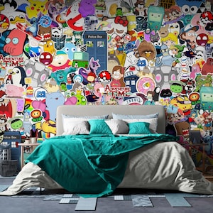 Fun Cartoon Characters Wallpapers for Boys & Girls, Game Room Vinyl Peel and Stick or Non-Woven Textured Wallpaper, Kids Wallpaper Art