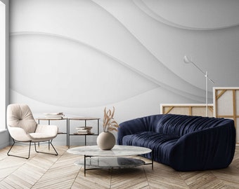 3D White Waves Wall Mural - Modern Peel and Stick Accent Wall Decor Wallpaper
