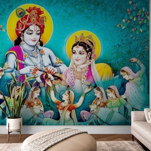 Wallpaper Radha Krishna Painting Art Wall Mural Peel and Stick Religion Wall paper for Bedroom Wall Decals Wall Print Wall Sticker 3d Mural
