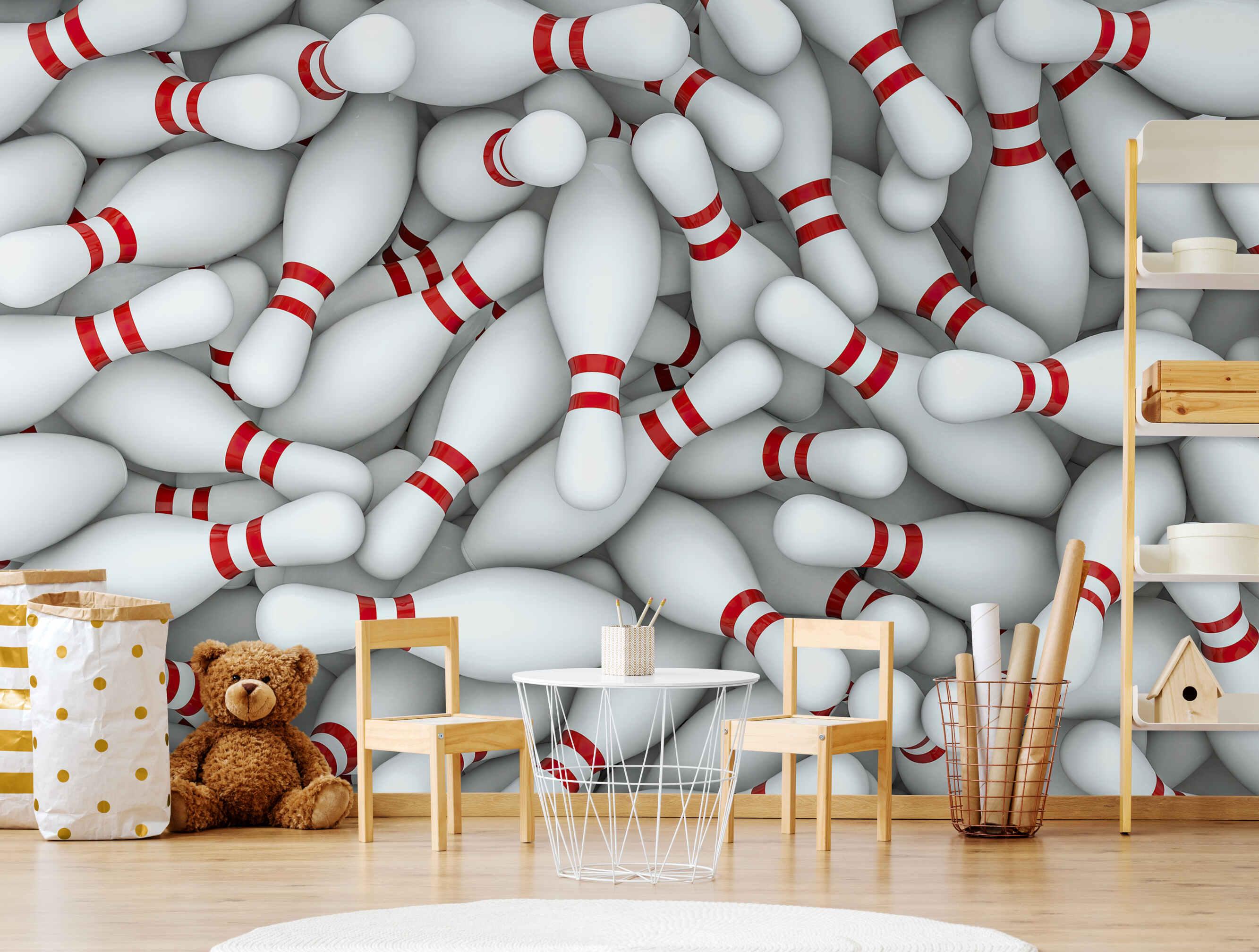 3D Bowling Pins Wallpaper Mural, Sporty Game Room Wall Decor for ...