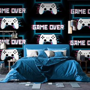 Cool Boys Room Wallpaper Peel and Stick Gaming Wall Decor, Personalized Gamer Zone Wall Art, Teen Bedroom Wallpaper Mural, Games wall poster