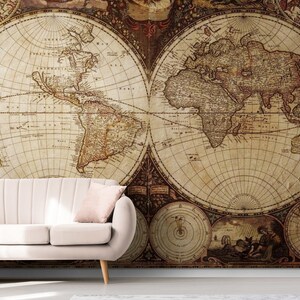 Old World Map Wallpaper Vintage Wall Paper Map Murals Removable