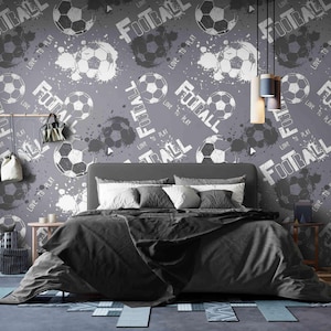 Soccer Wallpaper Peel and Stick Vinyl or Classic Textured Wall paper for Kids Room Decor with Football Sport Wall Mural for Bedroom Wall Art