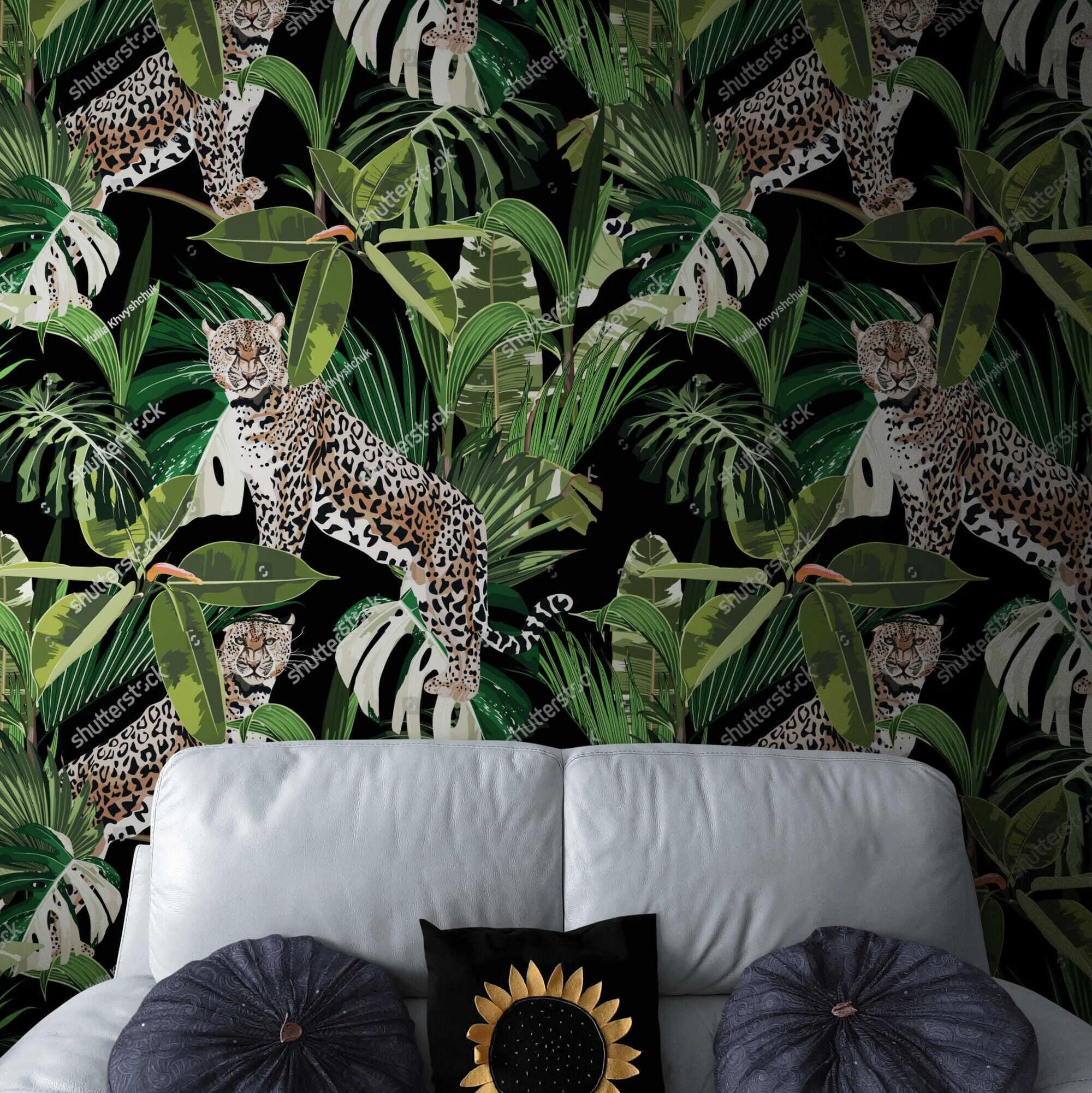 Tropical Leopard Jungle Wallpaper Mural – Peel and Stick Accent Wall ...
