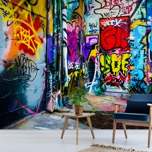 Wall paper Street Art Graffiti for Walls, Peel and Stick or Textured Cool Wallpapers, Modern Wall Murals, Decorative wall accents