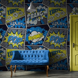 Retro Pop Art Wallpaper - Comics Wall Art and Vintage Decor for Unique Game Room Ideas, Peel and Stick Wall Murals with Pop Culture Design