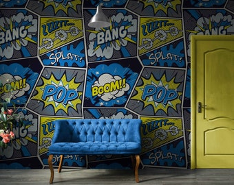 Retro Pop Art Wallpaper - Comics Wall Art and Vintage Decor for Unique Game Room Ideas, Peel and Stick Wall Murals with Pop Culture Design