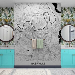 City Map Wall Mural Wallpapers NASHVILLE Art Wall Design Peel & Stick Wall paper Office Decor Map Wall Mural Vinyl Decor Murals Wall Decals