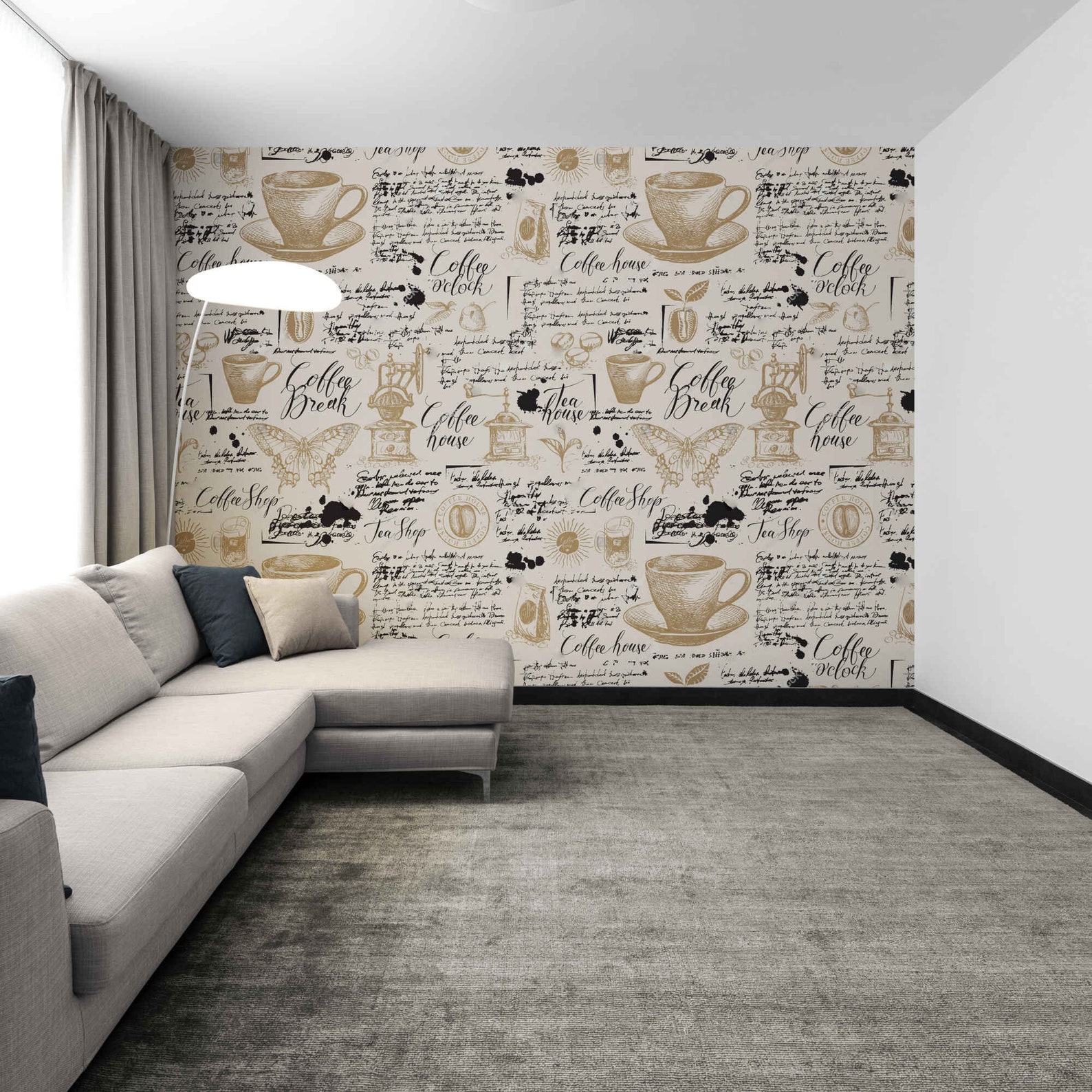 Tea & Coffee Wall Mural Seamless Pattern Wallpaper Peel Stick Decor ...