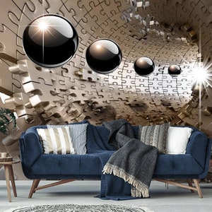 Peel and Stick 3D Puzzle Tunel Wallpaper, Wall Mural Wall Art, Custom 3D Wall Paper Wall Decor, 3D Wallpaper Mural Removable Mural