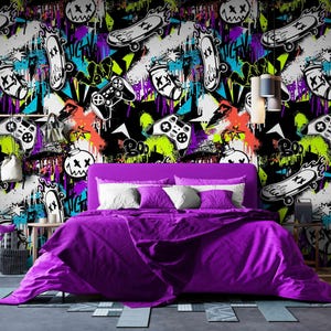 Funky & Cool Teens Room Wallpapers for Walls, Removable or Textured Wallpaper, Colorful Graffiti Wall Murals for Kids Game room Wall Art