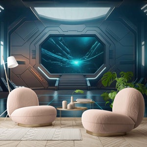Cyber-Futuristic Wallpaper Peel and Stick | Sci-Fi Portal Mural | Modern Cyberpunk  Space | High-Tech 3D Wallpapers | Digital Sci-Fi Murals