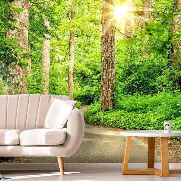 Wall Mural Forest Removable Wallpaper Sticker for Office Living Room Wallpaper Mural Digitaly Print Vinyl Wall Mural Peel and Stick Wall Art