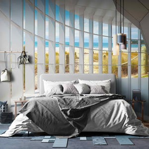 Coastal landscape wallpaper creating a realistic window illusion