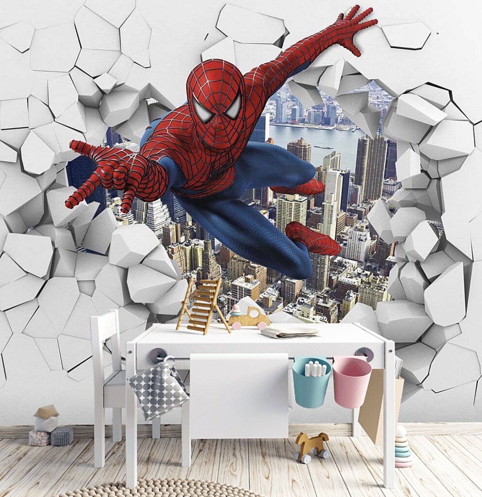 Buy Superhero Kids Room Wallpaper Mural: Peel & Stick 3D Wall Art ...