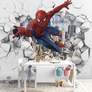 Bedroom Kids Wallpaper Cartoon Wall Mural Childrens Room Mural 3D Wallpaper Superheroes Films Wallpaper Mural Peel & Stick 3D Wall Art Mural