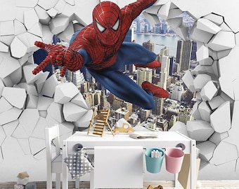 Bedroom Kids Wallpaper Cartoon Wall Mural Childrens Room Mural 3D Wallpaper Superheroes Films Wallpaper Mural Peel & Stick 3D Wall Art Mural