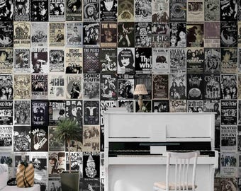 Vintage Music Legend Wallpaper, Retro Concert Poster Mural, Peel and Stick Wall Decor for Music Studio, Aesthetic Rock Band Wall Art