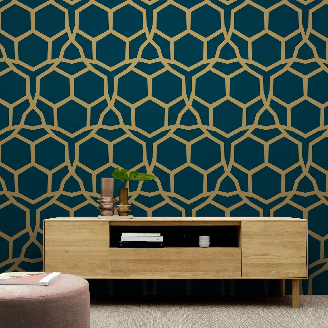 Geometric Wall Mural Gold Pattern Wallpaper Peel and Stick Art Etsy