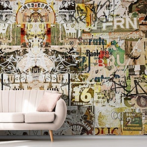 Old Urban Street Art - Vintage Graffiti Non-Woven Fabric Wallpaper, Torn Style photo wall, Graffiti Lovers Accent Living room wall paper