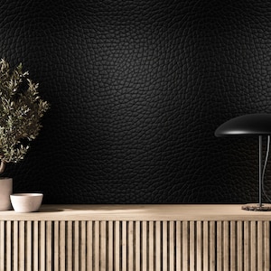 Luxury Black Leather Wallpaper – Realistic Embossed Texture for Modern Accent Wall Peel & Stick or Traditional Fabric Wall Covering
