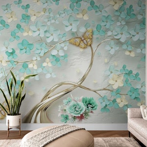 Floral 3D Wallpaper Mural - Peel and Stick Mural, Flower Tree Wallpaper Wall Decor Home 3D Wall Mural 3D Flower Tree wall paper for Walls
