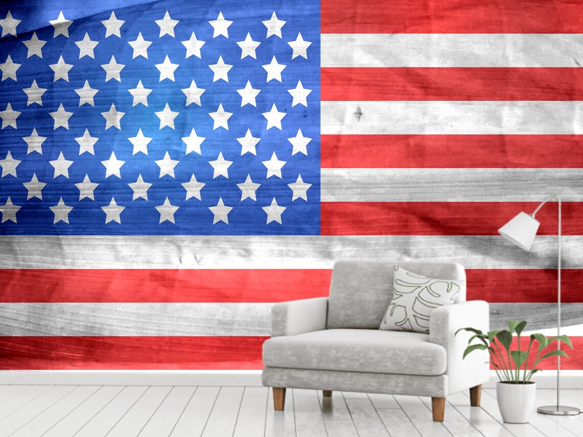 Photo Wallpaper National USA Flag Wall Paper Mural Peel and | Etsy