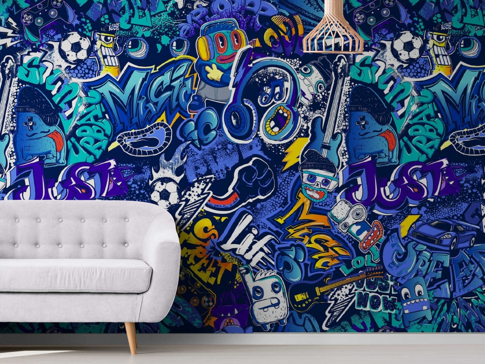 Blue Peel and Stick Graffiti Wallpaper for Kids Bedroom Wall Covering ...