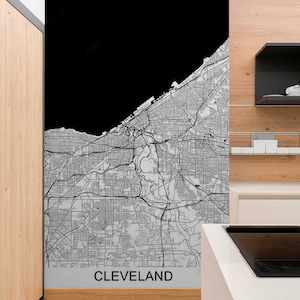 CLEVELAND City Map Wall Decor Map Wall Mural Peel & Stick Wallpaper Maps Office Wall Art Custom Wallpapers City Map Wall Decor Removable