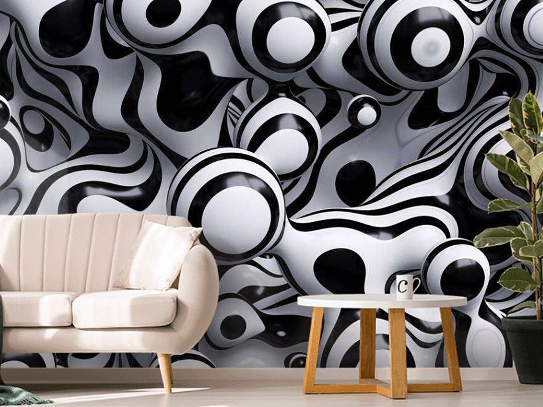 3D Wallpapers Mural Wall Decor Black and White Drops Wallpaper - Etsy UK 3D Wallpapers Mural Wall Decor Black and White Drops Wallpaper - Etsy UK