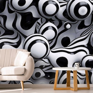 3D Wallpapers Mural Wall Decor Black and White Drops Wallpaper Peel and Stick Custom 3D Photo Wallpaper Living Room Decor  Adhesive Murals