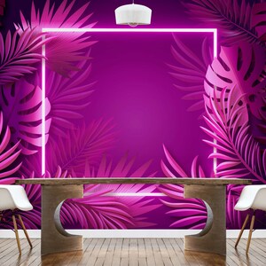 3D Neon Leaves Mural Realistic 3D Wallpaper Self-adhesive Peel & Stick