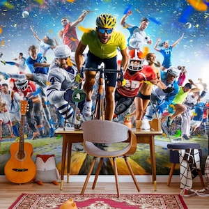 Multisport Action Wall Mural - Sports Wallpaper Peel and Stick Wall Art, Custom Sports Photo Mural for Game Rooms, Bedroom Wall Decor