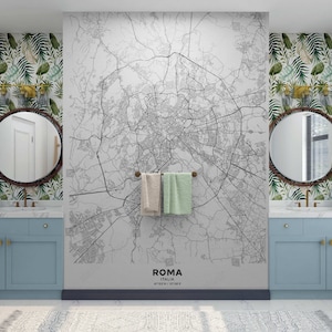 Roma Map Wallpaper Mural Peel and Stick Adhesive Wallpaper Italy Roma Map Wall Mural Wall Design Black & White Map Mural Art Wall Decor
