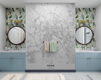 Roma Map Wallpaper Mural, Peel and Stick, Black & White Wall Decal