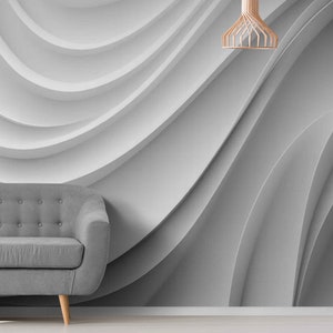 3D Wallpaper with White Waves - Abstract Peel and Stick Wall Art, Modern Self-Adhesive Wallpaper for Home Decor, Minimalist DIY wall