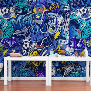 Peel and Stick Graffiti wall mural Adhesive Graffiti Wallpaper Wall Decor Graffiti Wall paper Custom Wallpaper Mural Removable Wallpapers